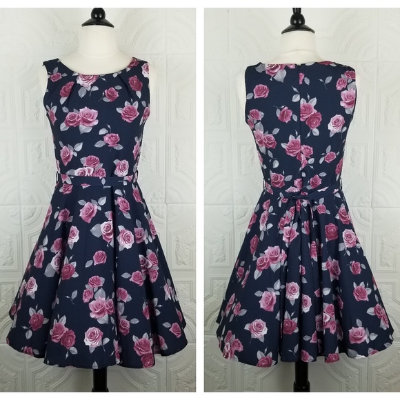 Iska London Navy Rose Fit & Flare Dress NWOT - Picture 1 of 6